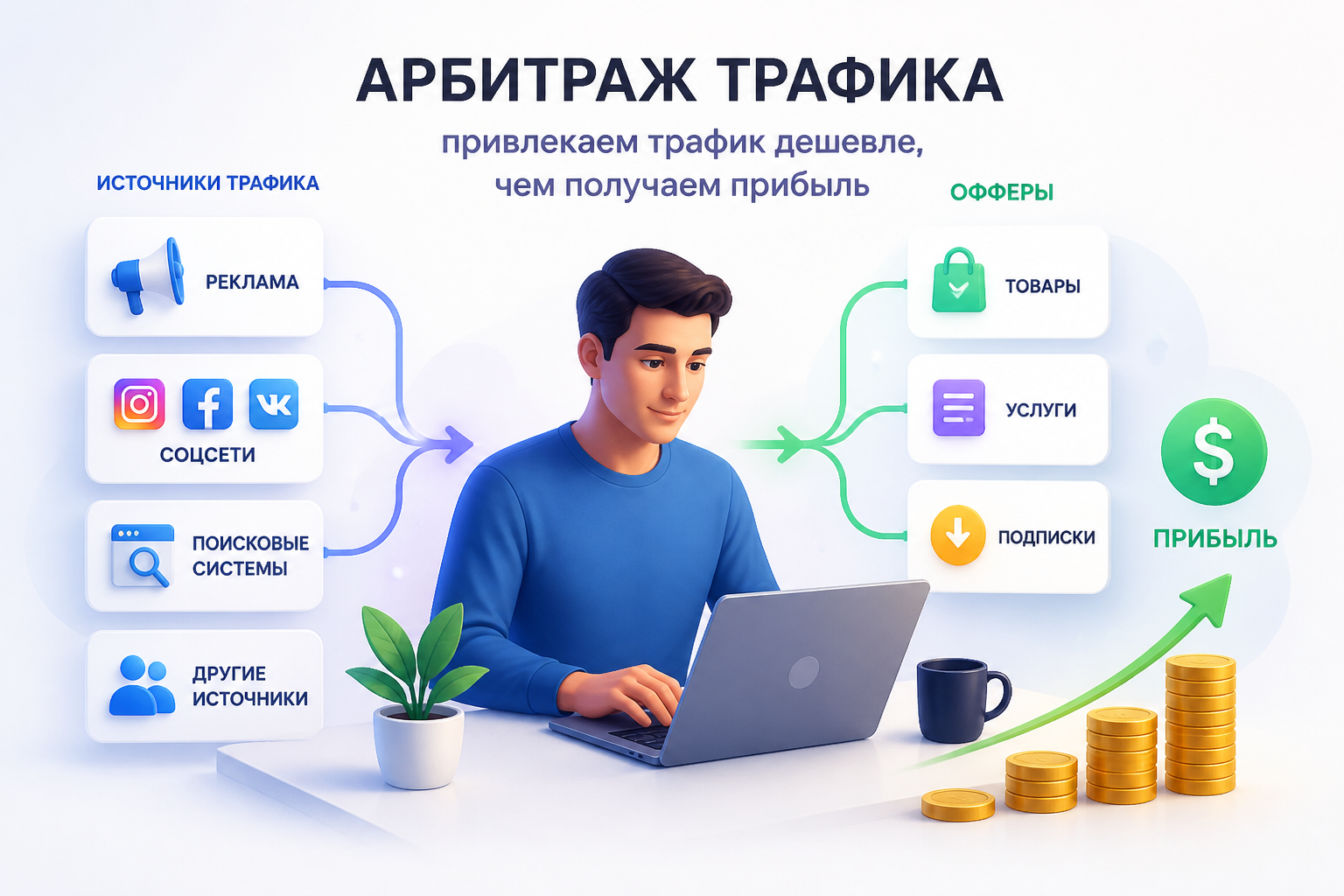 Что такое арбитраж трафика простыми словами — иллюстрация к статье «арбитраж трафика что это и с чего начинать»