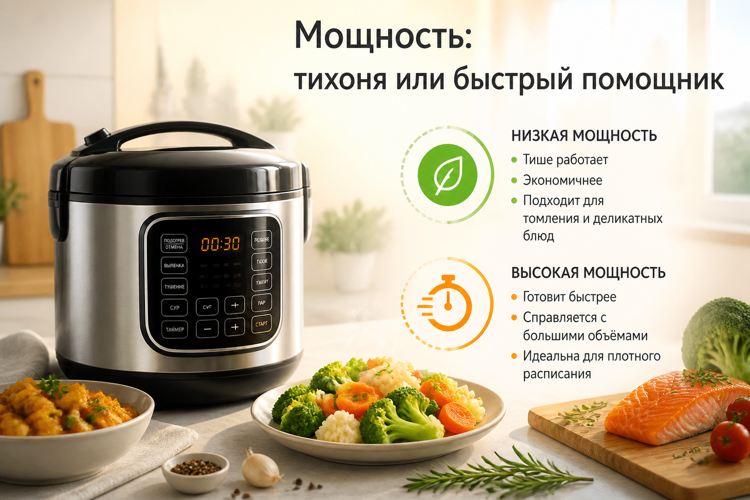 Мощность: тихоня или быстрый помощник — иллюстрация к статье «как выбрать мультиварку: 7 моментов которые нужно учесть»