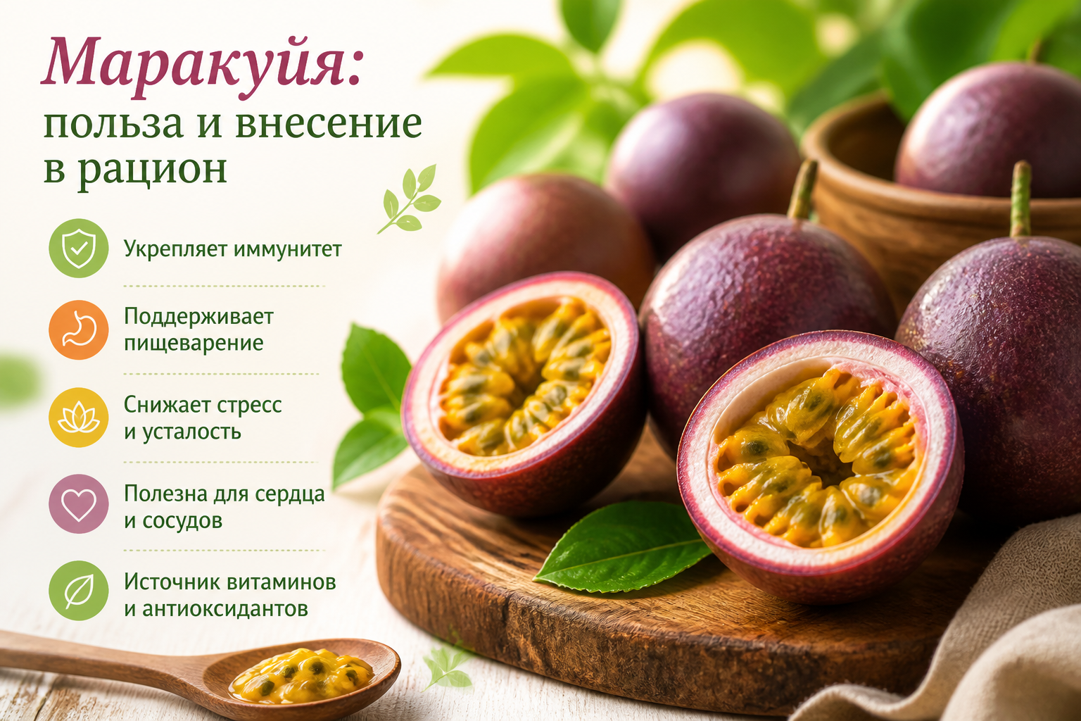 маракуйя польза и внесение в рацион — иллюстрация к статье «маракуйя польза и внесение в рацион»