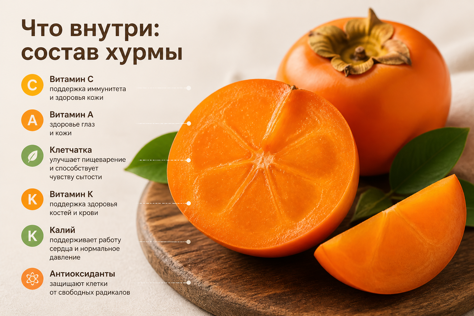 Что внутри: состав хурмы — иллюстрация к статье «хурма польза и вред»