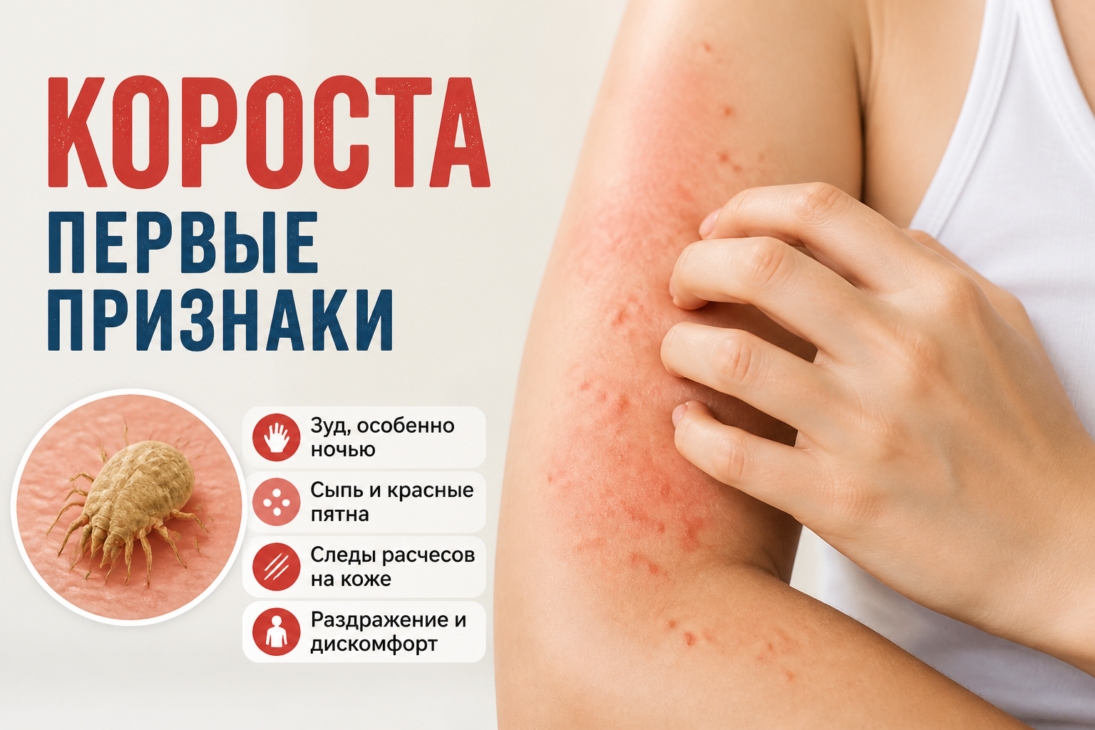 Короста: первые признаки и симптомы заболевания